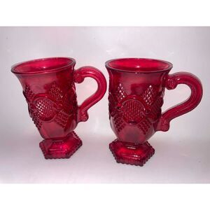 2 Avon 1876 Cape Cod Ruby Red Glass Pedestal Drinking Glasses